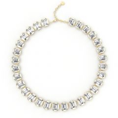 Octagon Sensational Statement Necklace Clear Crystals Gold Plated