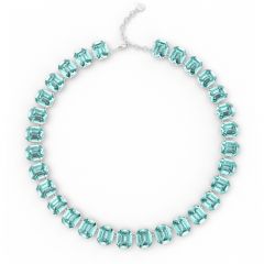Octagon Sensational Statement Necklace Light Turquoise Crystals Rhodium Plated