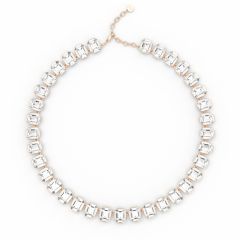 Octagon Statement Necklace Clear Crystals Rose Gold Plated