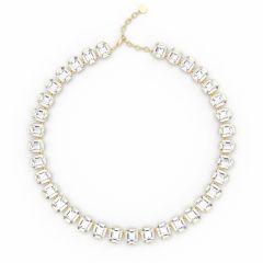 Octagon Statement Necklace Clear Crystals Gold Plated