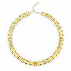 Octagon Statement Necklace Light Topaz Crystals Gold Plated