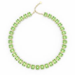 Octagon Statement Necklace Peridot Crystals Gold Plated