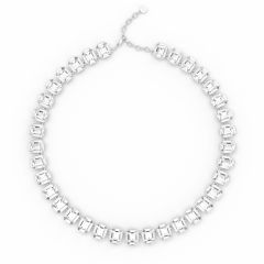 Octagon Statement Necklace Clear Crystals Rhodium Plated