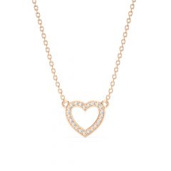 Open Heart Necklace Clear Crystals Rose Gold Plated