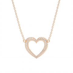 Open Heart Statement Pave Necklace Clear Crystals Rose Gold Plated
