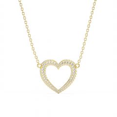 Open Heart Statement Pave Necklace Clear Crystals Gold Plated