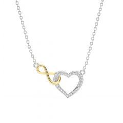 Interlocked Infinity and Heart Necklace Clear Crystals Dual Tone Plated