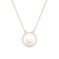Halo Freshwater Pearl Necklace Freshwater Pearl Rose Gold Plated