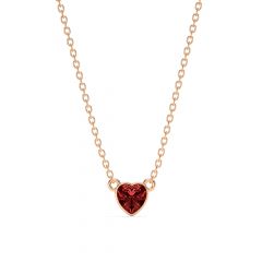 Petite Heart Solitaire Necklace Ruby Crystal Rose Gold Plated