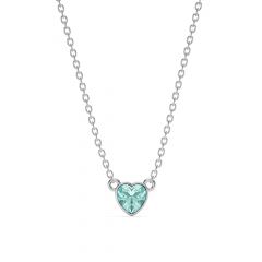 Petite Heart Solitaire Necklace Light Turquoise Crystal Rhodium Plated