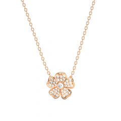 Cherry Blossom Flower Necklace Clear Crystals Pave Rose Gold Plated