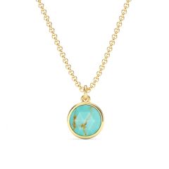 Round Rose Cut Turquoise Pendant Gold Plated
