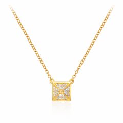 Square Pyramid CZ Pave Necklace in Sterling Silver Gold Plated