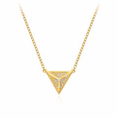 Triangle Pyramid CZ Pave Necklace in Sterling Silver Gold Plated