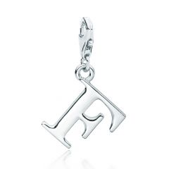 Letter F Initial Charm Rhodium Plated
