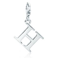 Letter H Initial Charm Rhodium Plated