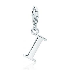 Letter I Initial Charm Rhodium Plated