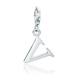 Letter V Initial Charm Rhodium Plated