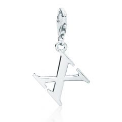 Letter X Initial Charm Rhodium Plated