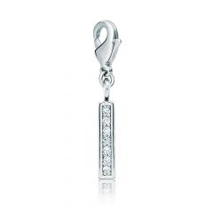 Letter I Initial Charm with Cubic Zirconia Rhodium Plated