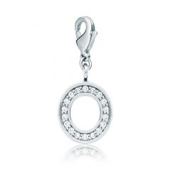 Letter O Initial Charm with Cubic Zirconia Rhodium Plated