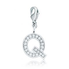 Letter Q Initial Charm with Cubic Zirconia Rhodium Plated