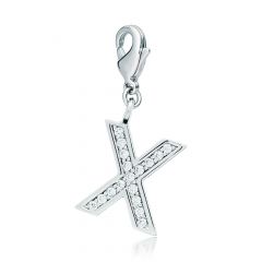 Letter X Initial Charm with Cubic Zirconia Rhodium Plated