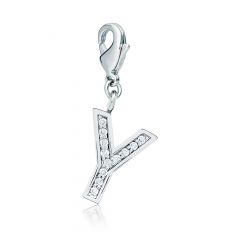 Letter Y Initial Charm with Cubic Zirconia Rhodium Plated