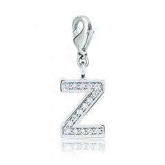 Letter Z Initial Charm with Cubic Zirconia Rhodium Plated
