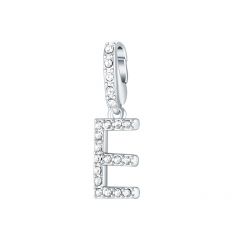 Affinity Charm Letter E with clear Crystals Rhodium Plated