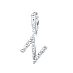 Affinity Charm Letter N with clear Crystals Rhodium Plated