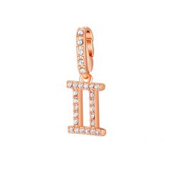 Affinity Charm Gemini Zodiac Sign with clear Crystals Rose Gold Plated