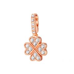 Affinity Clover Charm with clear Crystals Rose Gold Plated