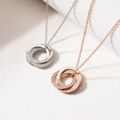 Personalised Interlocking Triple Brilliance Circles Necklace in Sterling Silver