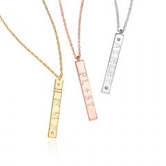 Personalised Hollow Carved Vertical Bar Necklace in Sterling Silver