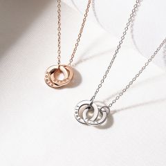 Personalised Interlocking Mini Double Circles Necklace in Sterling Silver
