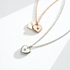Personalised Crystal Open Heart Necklace in Sterling Silver