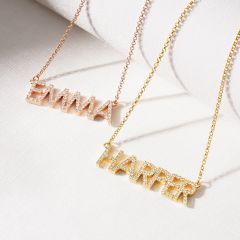 Customised Name Necklace Bold Personalised Necklace Sterling Silver Crystal Pave