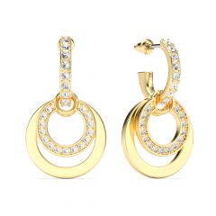 Circle Double Drop Earrings Clear Crystal Gold Plated