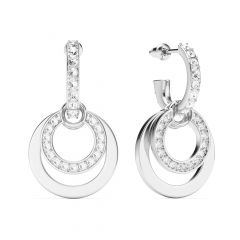 Circle Double Drop Earrings Clear Crystal Rhodium Plated