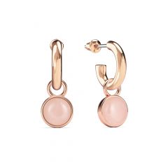 Round Cabochon Rose Quartz Drop Earrings Rose Gold Plated