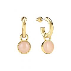 Round Cabochon Rose Quartz Drop Earrings Gold Plated