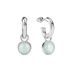 Round Cabochon Amazonite Drop Earrings Rhodium Plated