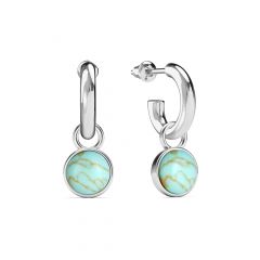 Round Cabochon Turquoise Drop Earrings Rhodium Plated