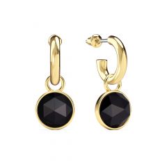 Round Rose Cut Black Onyx Drop Earrings Gold Plated
