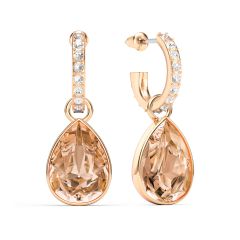 Statement Teardrop Light Peach Crystals Drop Earrings Rose Gold Plated