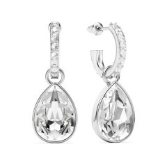 Statement Teardrop Clear Crystals Drop Earrings Rhodium Plated