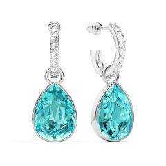 Statement Teardrop Light Turquoise Crystals Drop Earrings Rhodium Plated