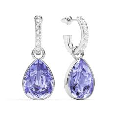 Statement Teardrop Provence Lavender Crystals Drop Earrings Rhodium Plated