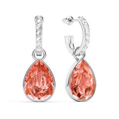 Statement Teardrop Rose Peach Crystals Drop Earrings Rhodium Plated